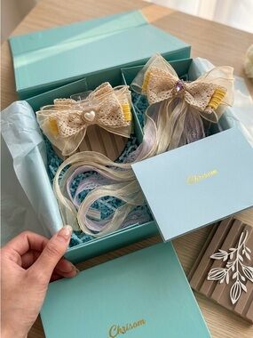 mon&daughter matching set Cream Lace Ribbon Bow Hair Clips with Pastel Ribbons